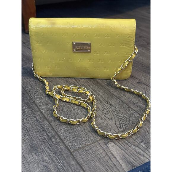 St. John Women's Yellow Logo Chain Leather Purse Shoulder Bag - Picture 1 of 12